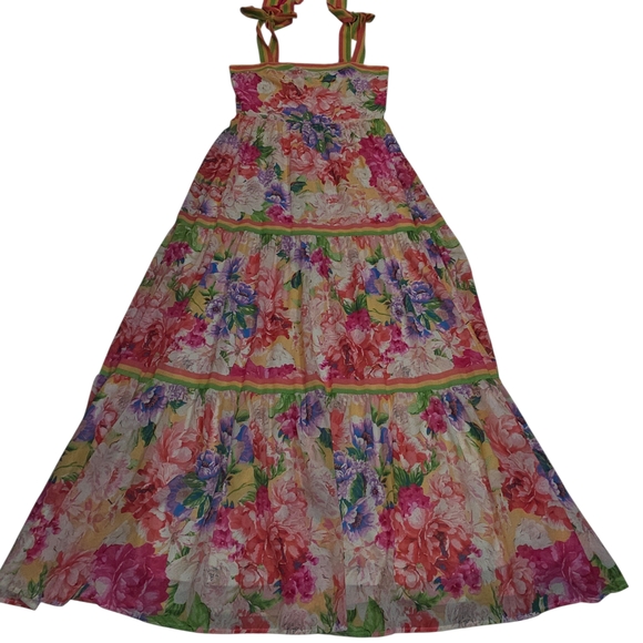 Flying Tomato Floral Tiered Maxi Dress Tie Strap Cottagecore M - Picture 5 of 11